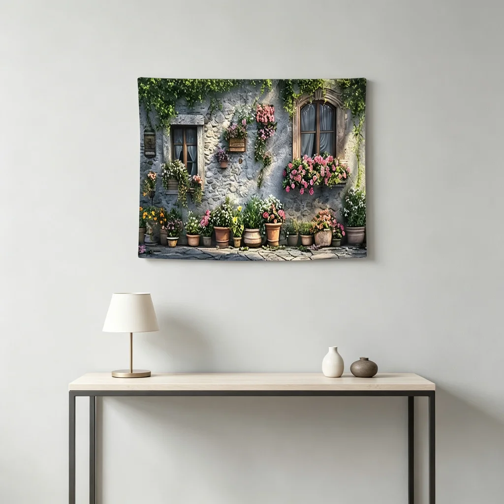 1PC Stone House Print Backdrop Banner, Bedroom Living Room Photo Background, Polyester Wall Hanging, Home Decor, Wall Art