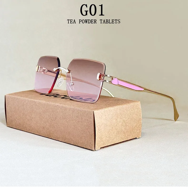 2023 randlose Sonnenbrille Frauen Trendy Vintage Quadratische Mode Gläser Sonnencreme Lentes De Sol Mujer Lunette Soleil Femme Zonnebril – Detail 6