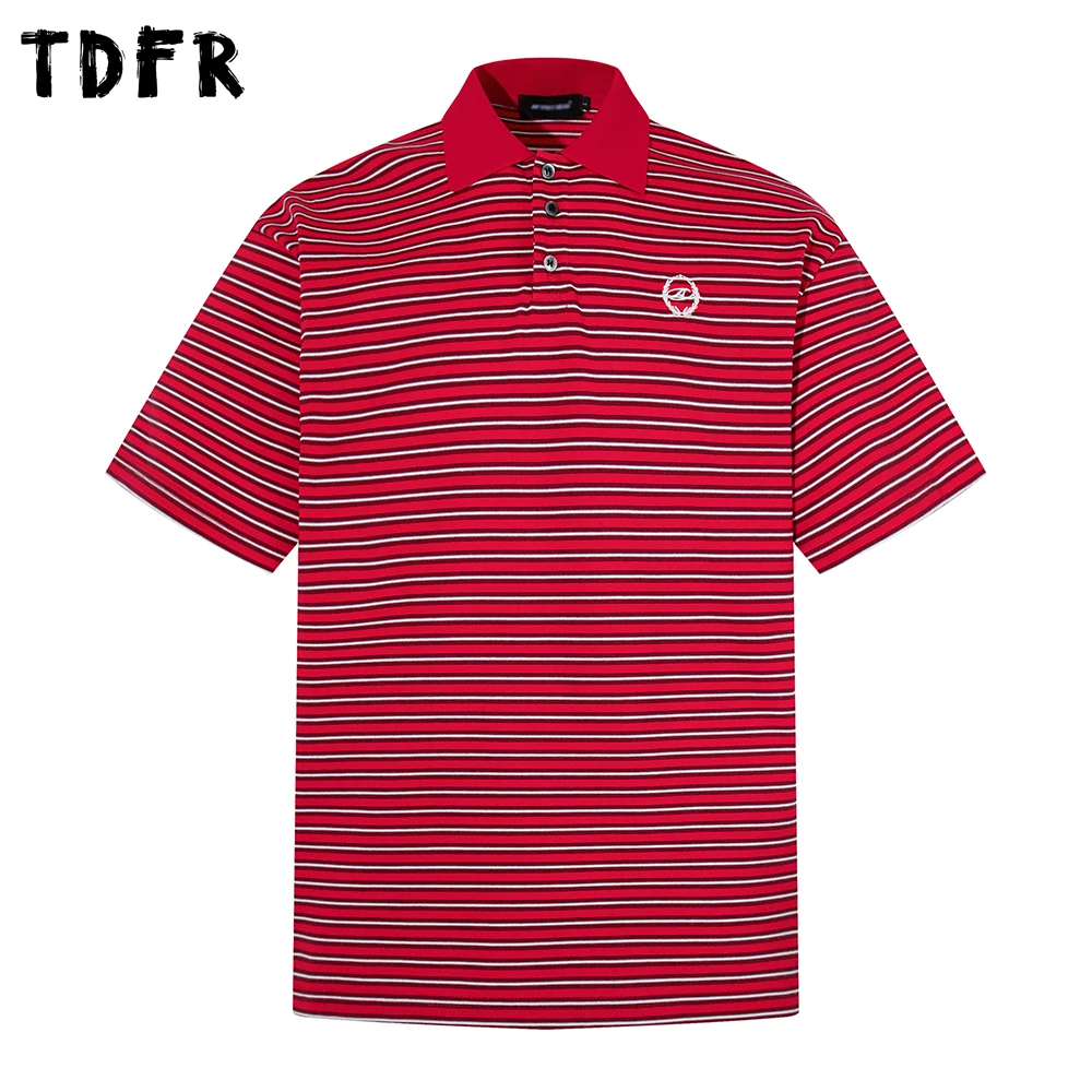 Horizontal Striped Short Sleeve Polo Shirts Mens Embroidery Retro Casual Loose Half-Sleeve Tee Man Tops