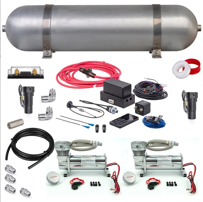 

Universal Air Management Kit Air Suspension System Electronic Controller System W/ 1ps 5G Seamless Air Tank 2pcs Compressor Pump