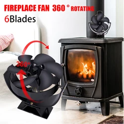 360 Rotating Fireplace Fan 6 Blades Heat Powered Stove Fan Log Wood Burner Eco-fan Quiet Efficient Heat Distribution Stove Fan