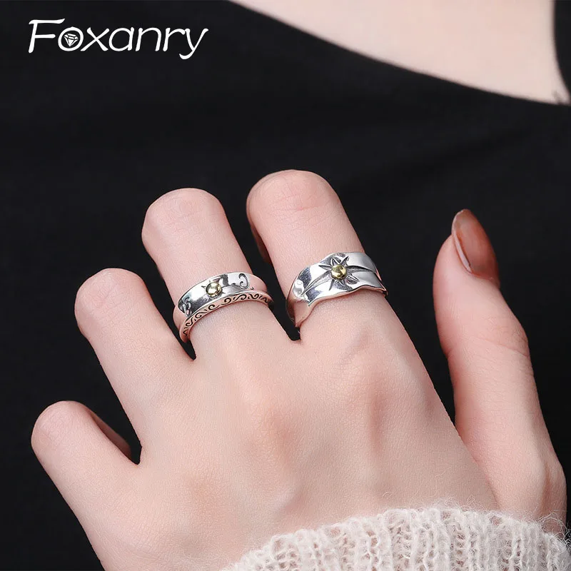 Фото Кольцо Foxanry Sunburst для женщин, новое модное простое элегантное минималистичное кольцо с дизайном в виде звезды, украшения для музыкальных фестивалей, подарки, кольцо - фото товара