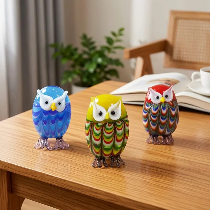 

Cute Glass Owl Miniature Figurine Decoration Kawaii Birds Animal Small Statue Ornaments Home Tabletop Decor Party Gifts for Kids