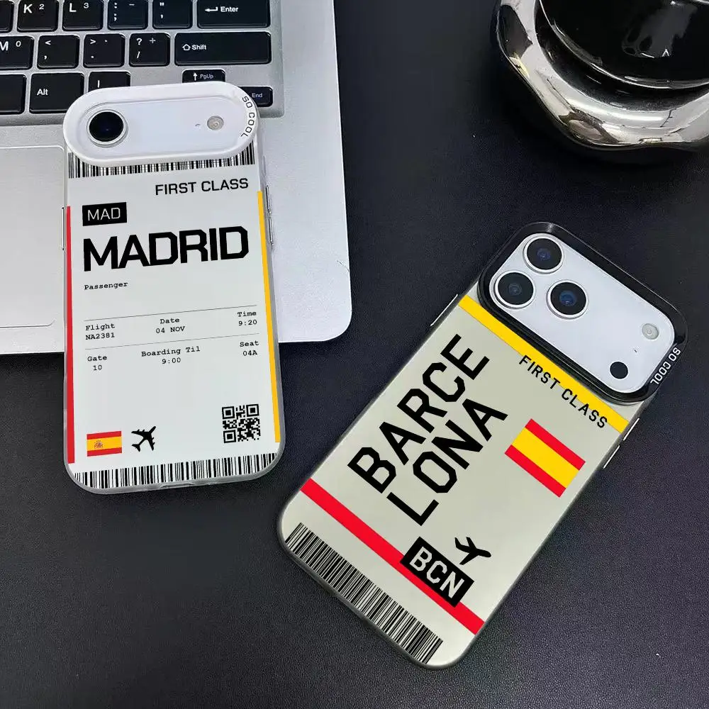 إسبانيا طائرة السفر تذكرة حالة الهاتف آيفون 17 16 15 14 13 12 11 برو ماكس أسود أرجواني ماتي الليزر لامع أورورا فوندا #4