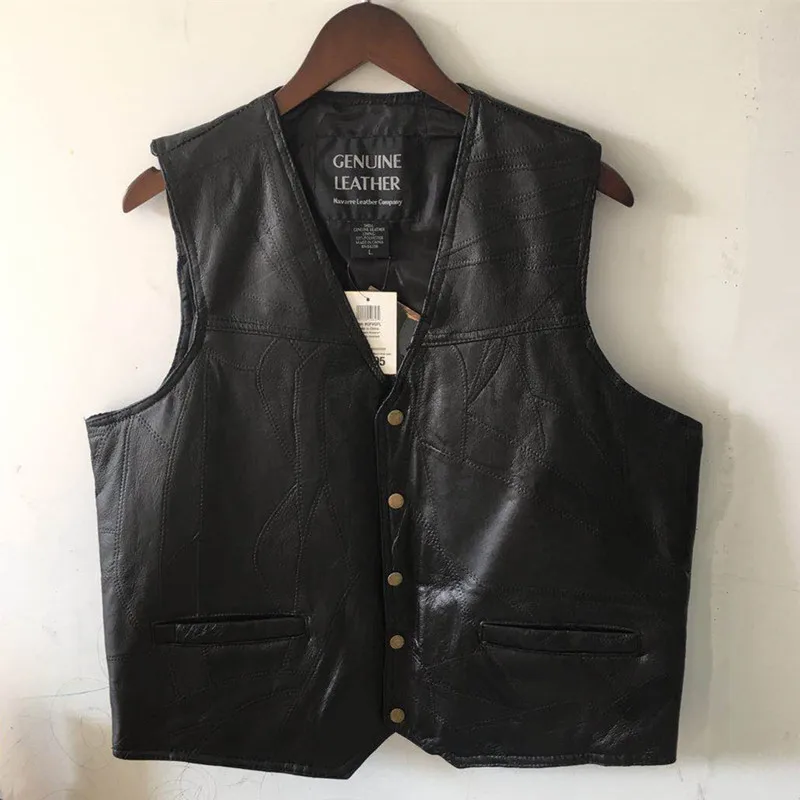 

2024 Men's Stitching Leather Vest V-neck Motorcycle Leisure Leather Vest