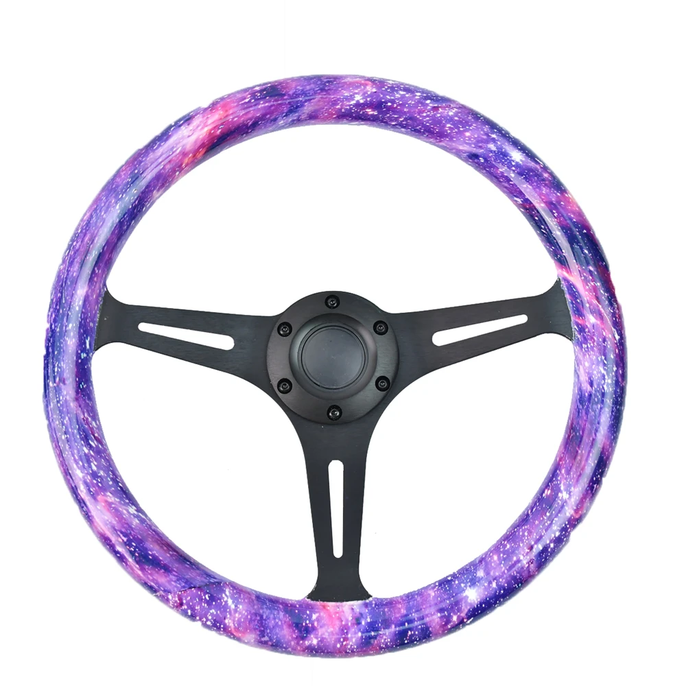 Special Styles Purple Dreamy Starry Sky Car Steering Wheel Solid Wood Composite Steering Wheel with Aluminum 3-Spoke