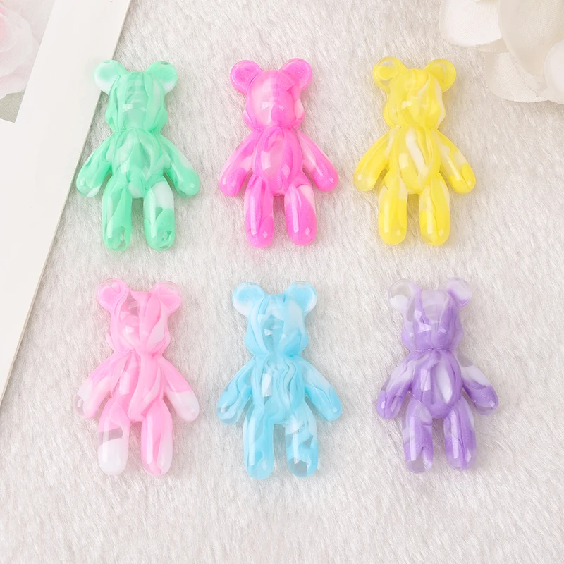 6Pcs 44*27MM Violent Bear Charms Gradient Flatback Resin Craft Jewlery Findings For  Necklace Pendant Keychain Diy Making