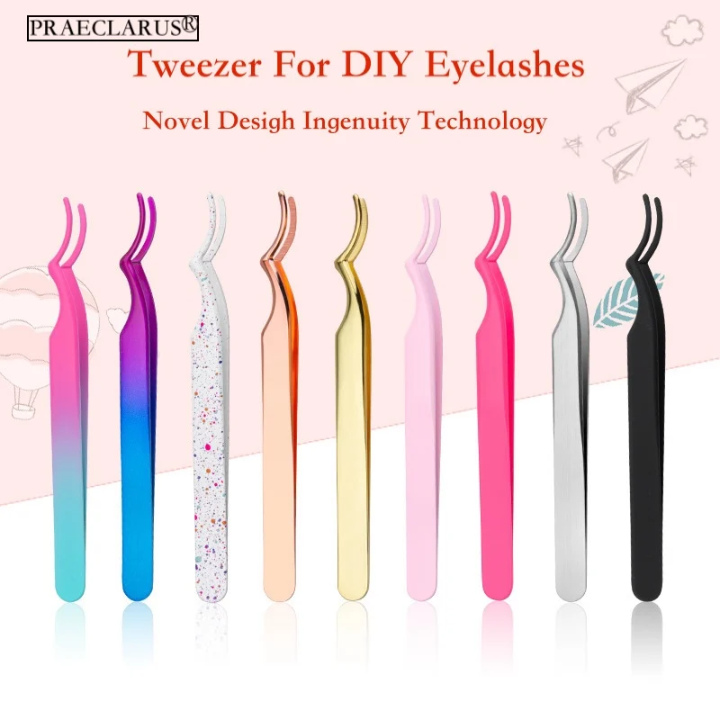 

DIY Lash Applicator Curved Lash Tweezers Tool Stainless Steel Nipper Anti-static DIY Cluster Eyelash Curved Tweezers