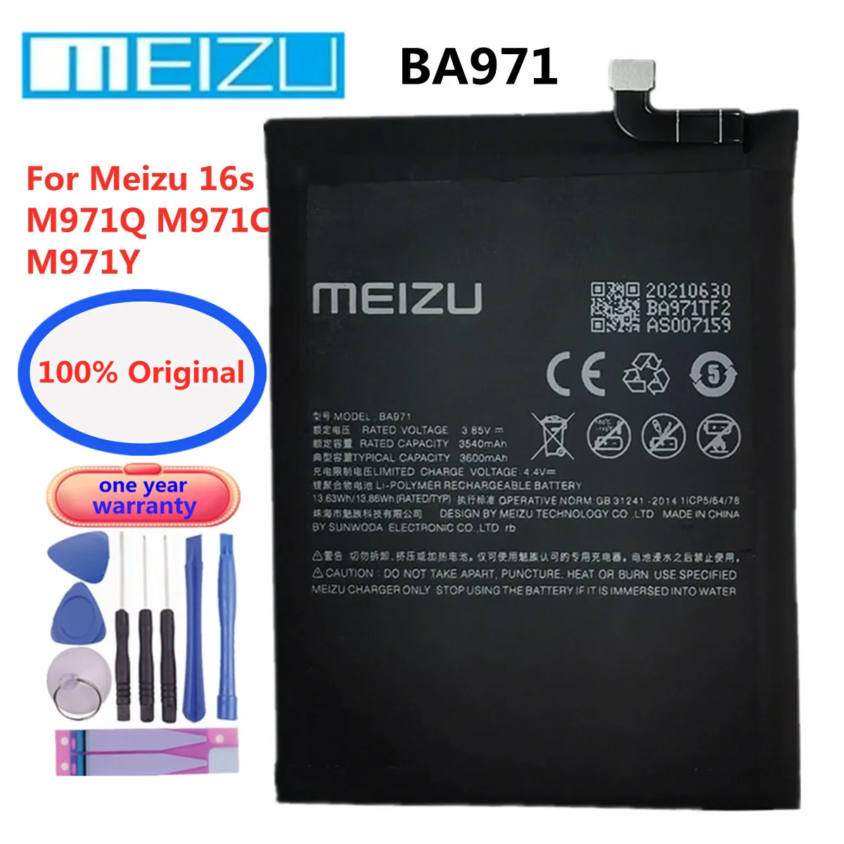 

3600mAh 100% Original BA971 Replacement Battery For Meizu 16s M971Q M971C M971Y Smart Phone High Quality Rechargable Battery