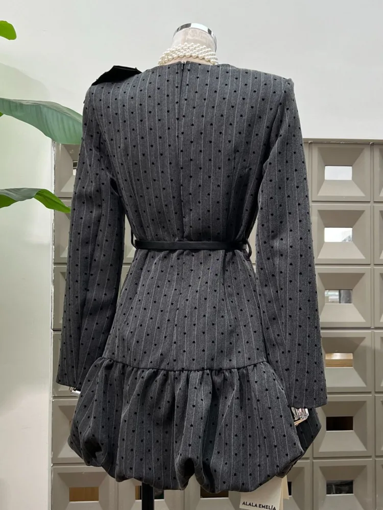 DFDG Vintage vestido flocado de lunares con cuentas a mano lazo de gran tamaño dobladillo de burbuja artesanía Boho 2025 vestido de primavera y verano