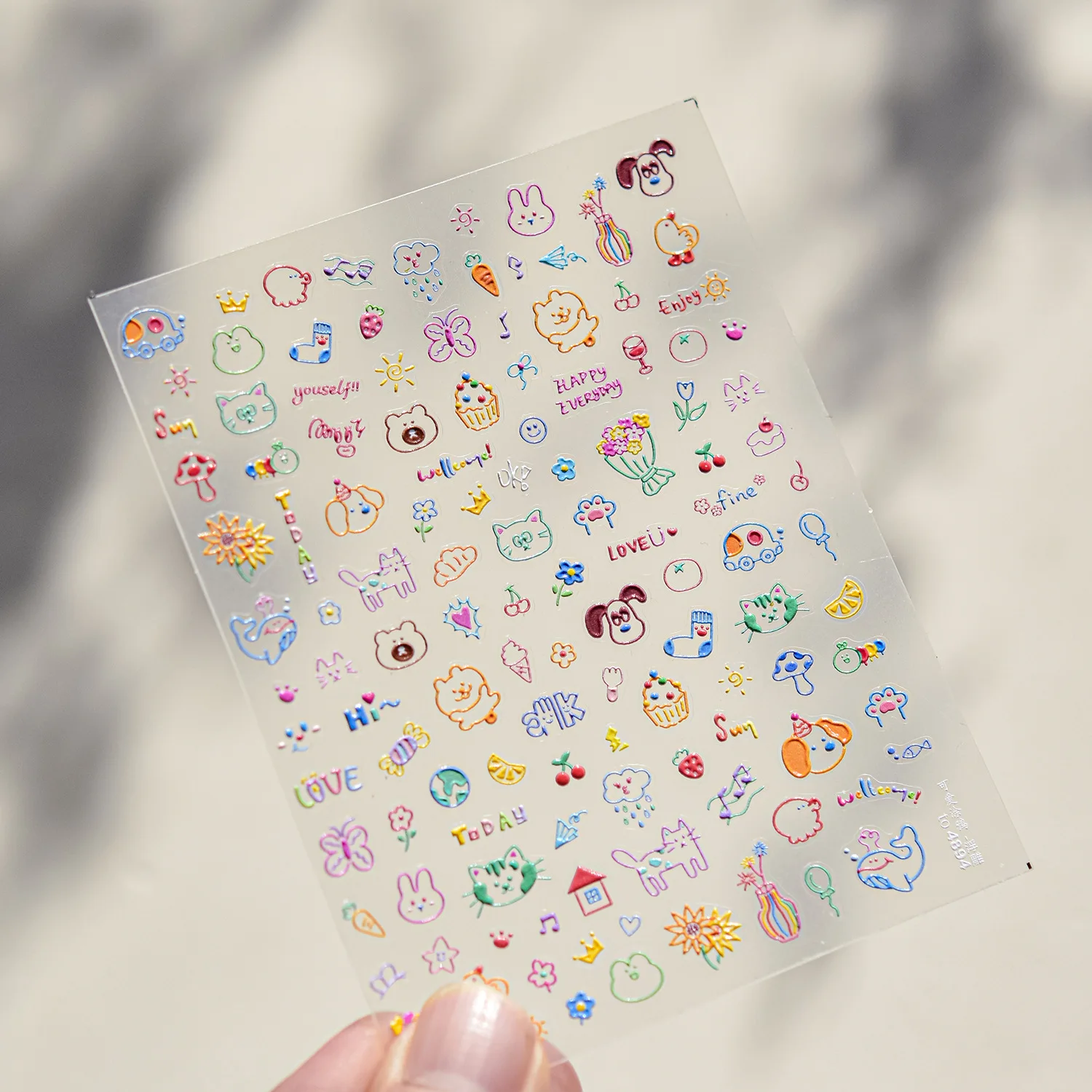 1pc 5D reliëf graffiti nail art stickers konijn hond beer boog nagelstickers cartoon thema zelfklevende stickers voor doe-het-zelf manicure *