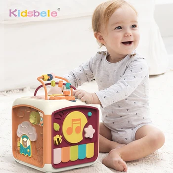 กิจกรรมเด็ก Cube เด็กวัยหัดเดินของเล่น 7 in 1 การศึกษา Shape Sorter ของเล่นดนตรีลูกปัดเขาวงกตนับ Discovery ของเล่นสําหรับเด็กการเรียนรู้