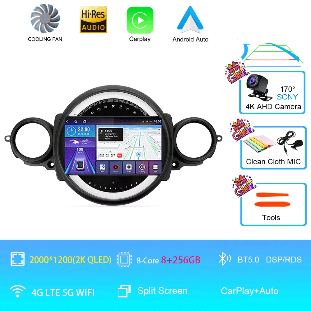 Auto radio Android 16 voor BMW Mini Cooper R56 R60 R51 2006 - 2015 GPS Carplay Navigatie Stereo Auto DSP BT DVD Multimedia Speler