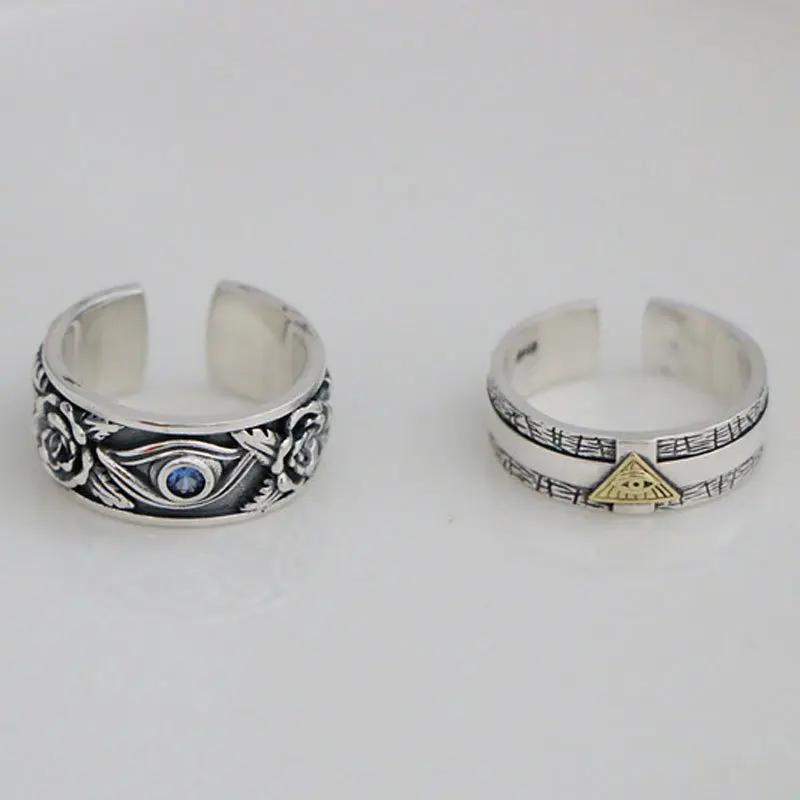 Punk trendsetter men and women rose silver ring retro hip-hop horus god's eye single silver ring