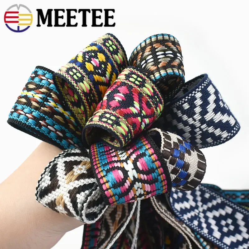 5Yards Meetee 30/38mm Jacquard Webbing Colorful Polyester Cotton Webbings Ribbon DIY Sewing Garment Bag Strap Decorative Fabric