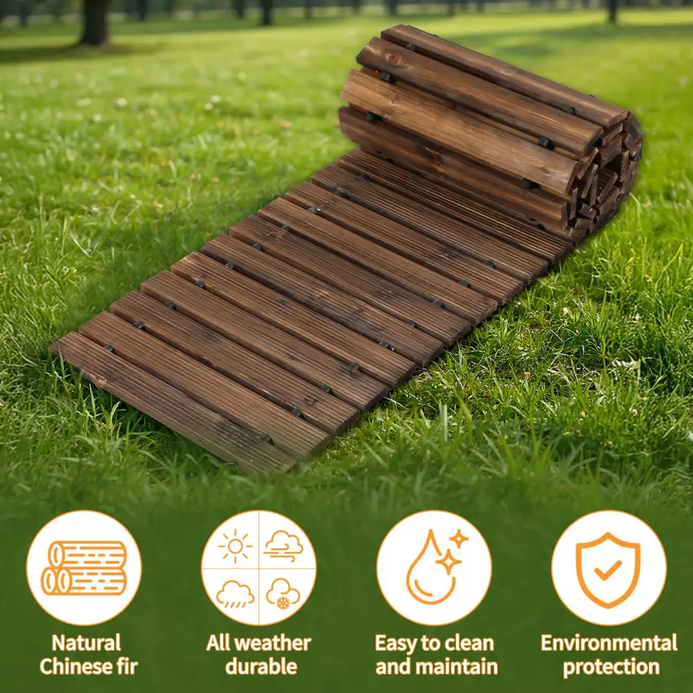 8/12FT x 43cm Garden Pathway Wooden  Outdoor Roll Out Walkway Pathway Wooden Garden Bridge Walking Passage
