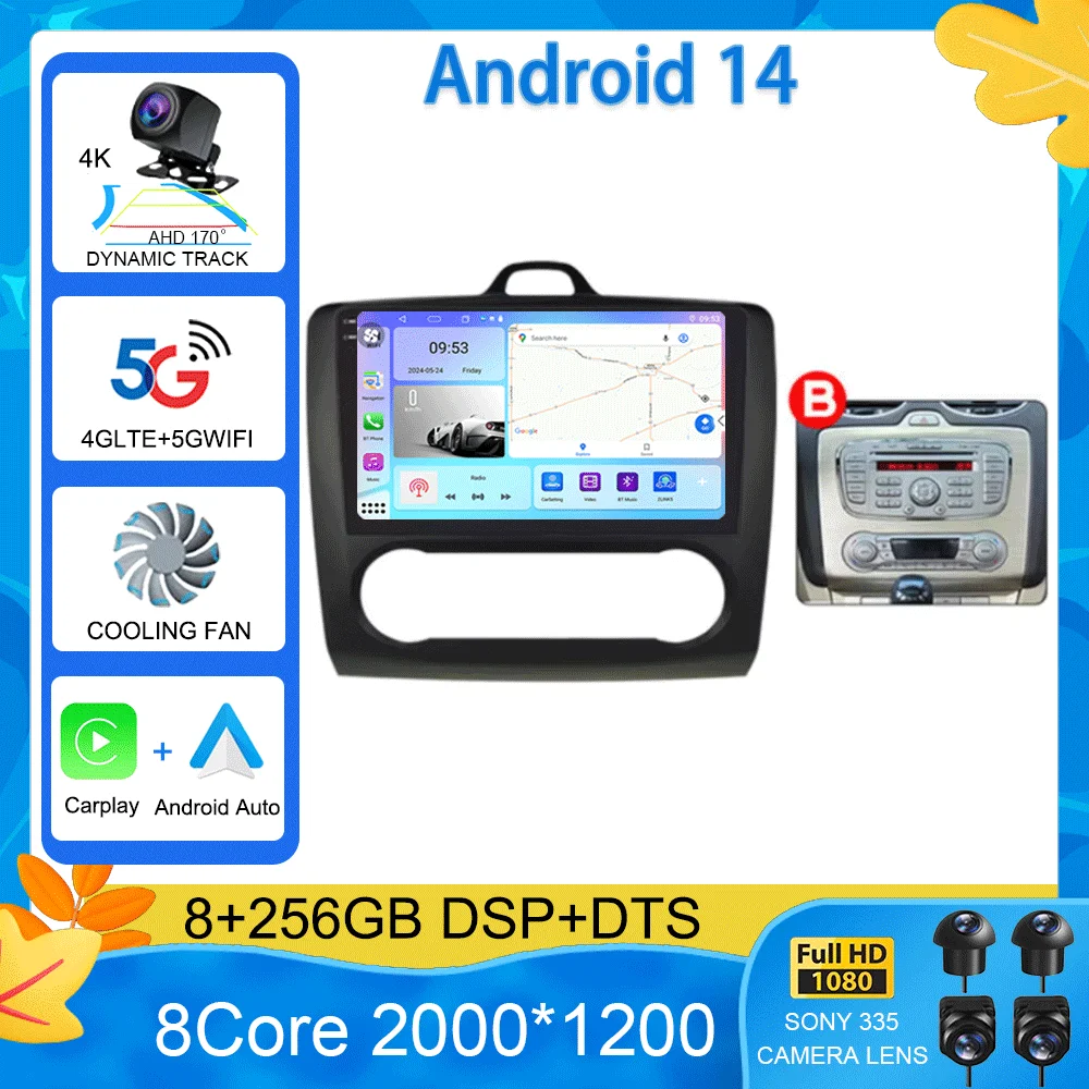 

Android 15 Car Radio Autoradio For Ford Focus 2 Mk2 2004 - 2011 GPS Navigation Multimedia Player Carplay Stereo WIFI 360 Camera