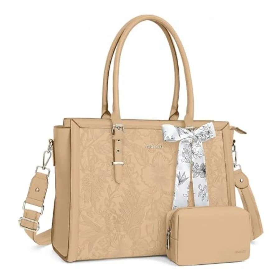 

Laptop Bag for Women, 15.6- PU Leather Tote Bag Compatible with MacBook, HP, Dell, Asus Notebook, Front Embossed Retro Hibiscus
