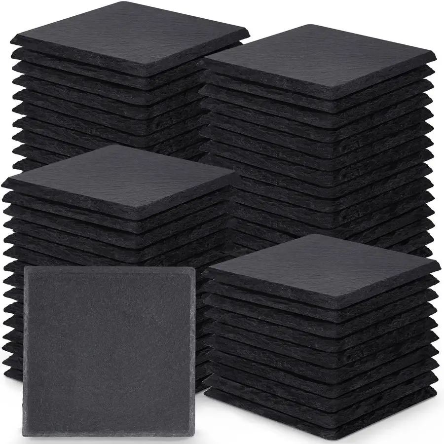 

Pieces Slate Drink Coasters, 4 Inch Black Coasters Stone Coaster Set, Laser Engraving Blanks with AntiScratch Bottom for Home Of