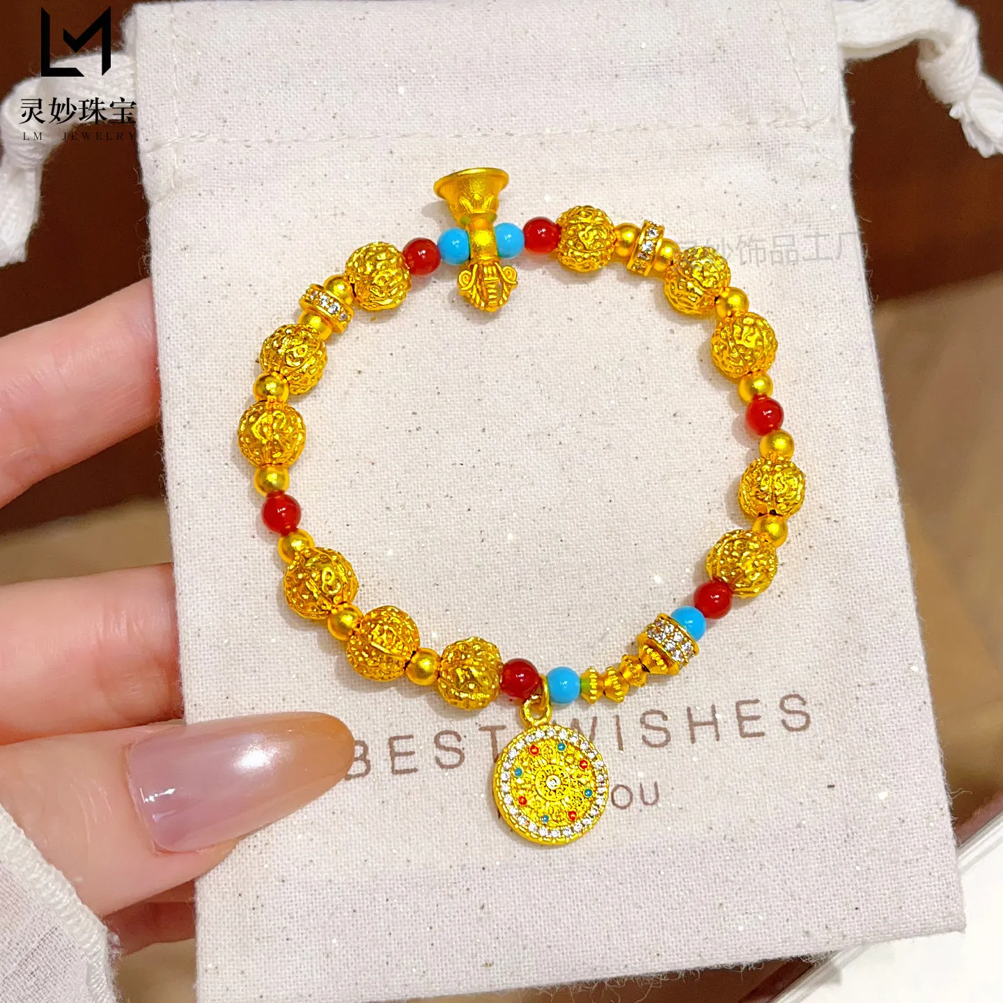 Zen Blessing Diamond Vajra Pestle Walnut Bead Bracelet For Women 24K Gold AU999 bring peaceful oriental charm for daily wrist