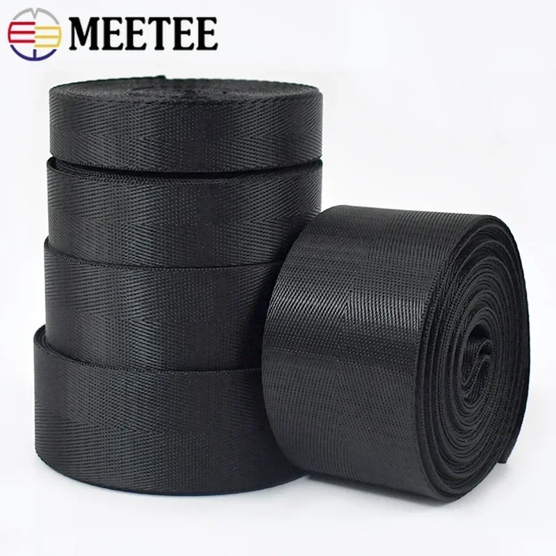 

2/5/8/10M Meetee 20/25/32/38/50mm Black Nylon Webbing Tape Herringbone Ribbon Band Bag Strap Seat Belt Sewing Bias Accessories
