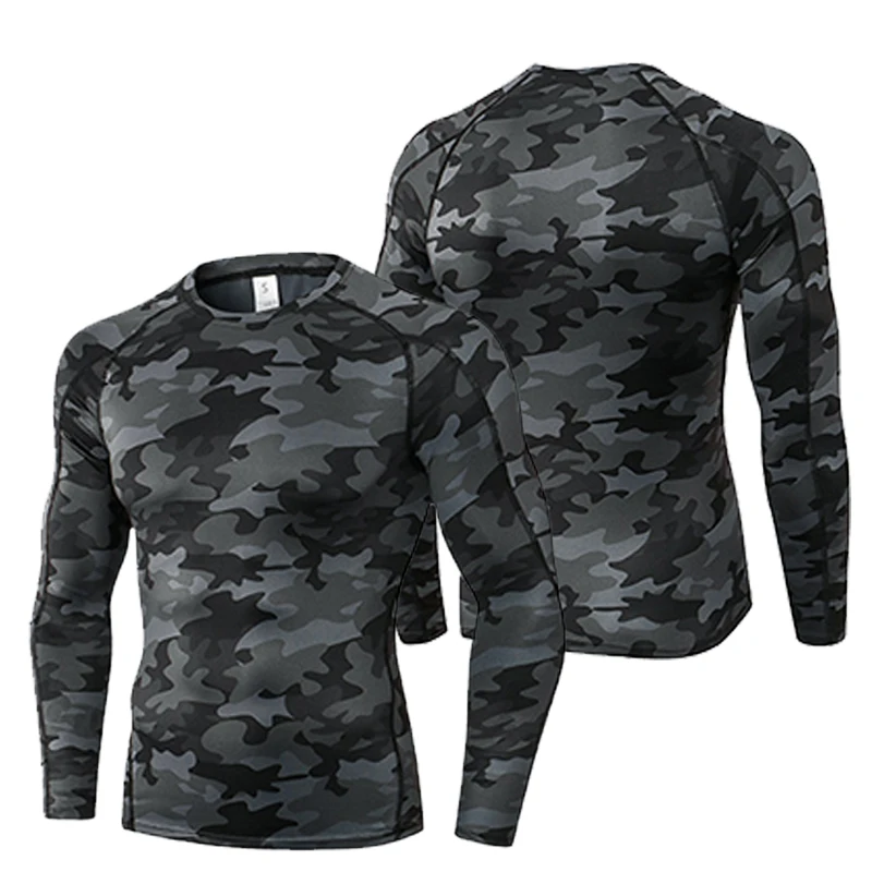 Camouflage Men Compression Running Sunscreen T Shirt Tight Long Sleeve T Shirt Fitness Sport T-shirt Jogging Exercise Shirts