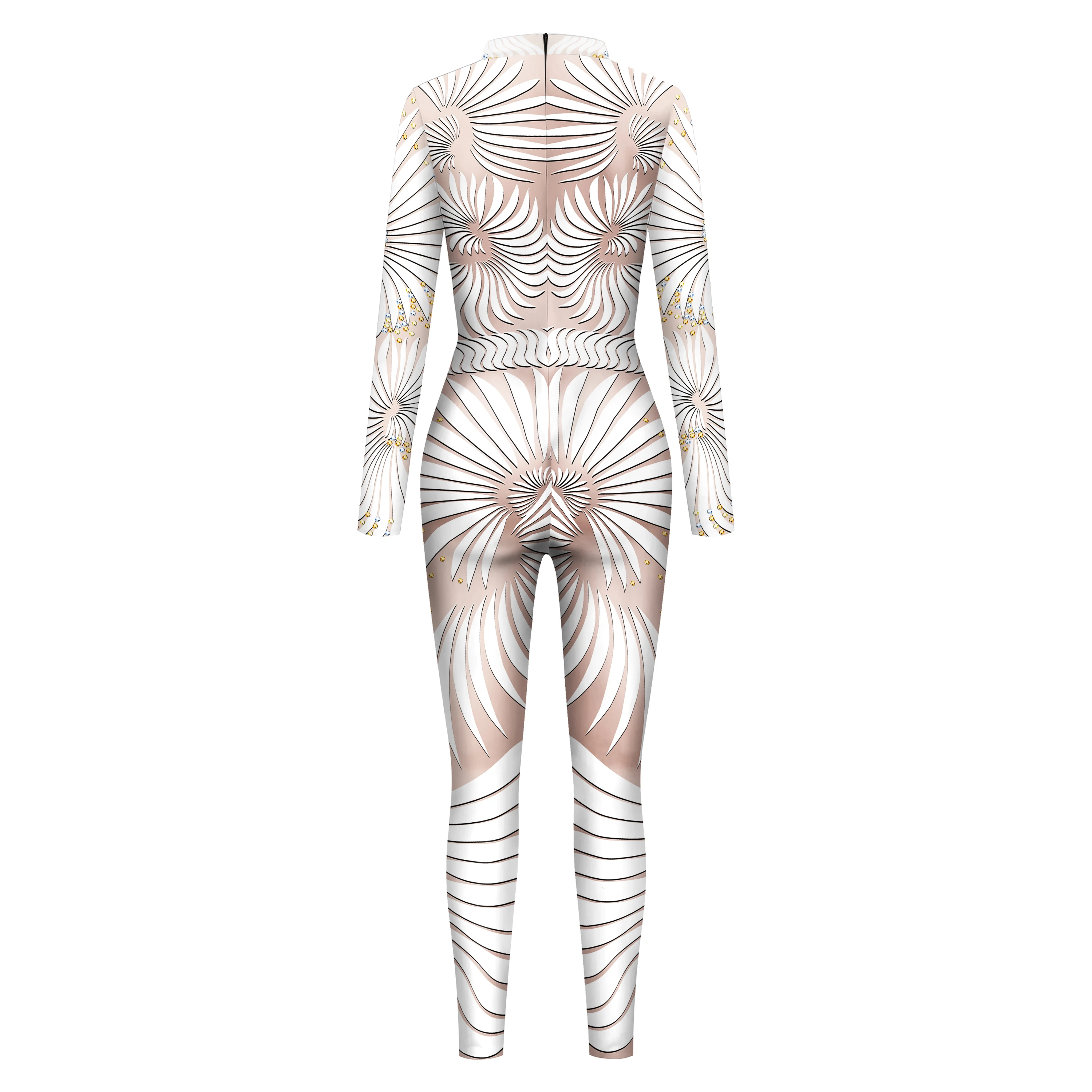 Tute di moda con stampa di paillettes donna tuta Zentai Sexy vestiti per feste di festa Bodysuist elastico per il Fitness per il vestito da Festival sportivo