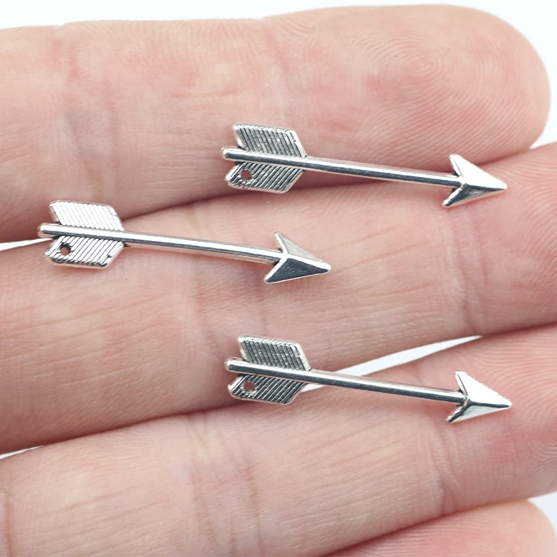 Newest 20 Pieces 6*26mm Mixed Alloy Antique Silver Color Ancient Bow Arrow Wicca Charms Pendant Accessory For DIY Jewelry Making