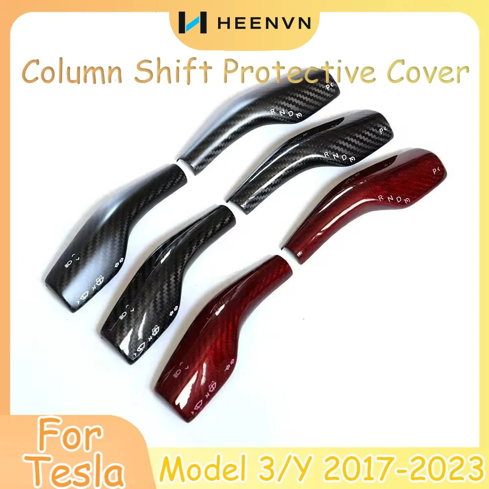 Heenvn Column Shift Protective Cover 2pcs For Tesla Model 3/Y 2022 2023 Forged Carbon Fiber Stickers  Steering Wheel Accessories