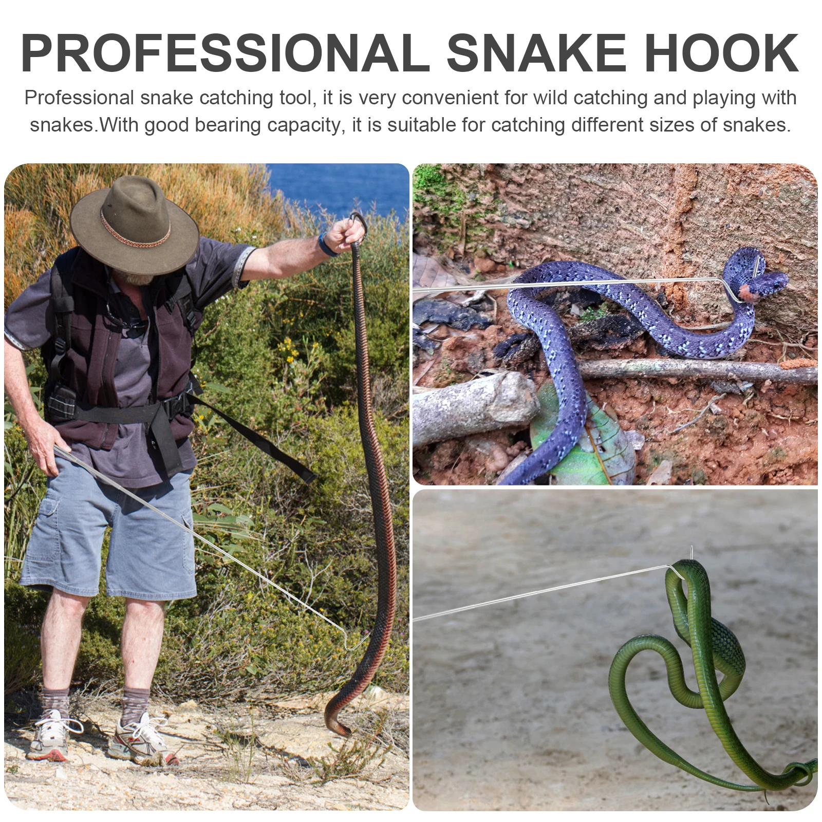 

Retractable Reptile Hook Telescopic Stainless Steel Snake Catcher Tool Professional Long Handle for Safe Handling and Catching