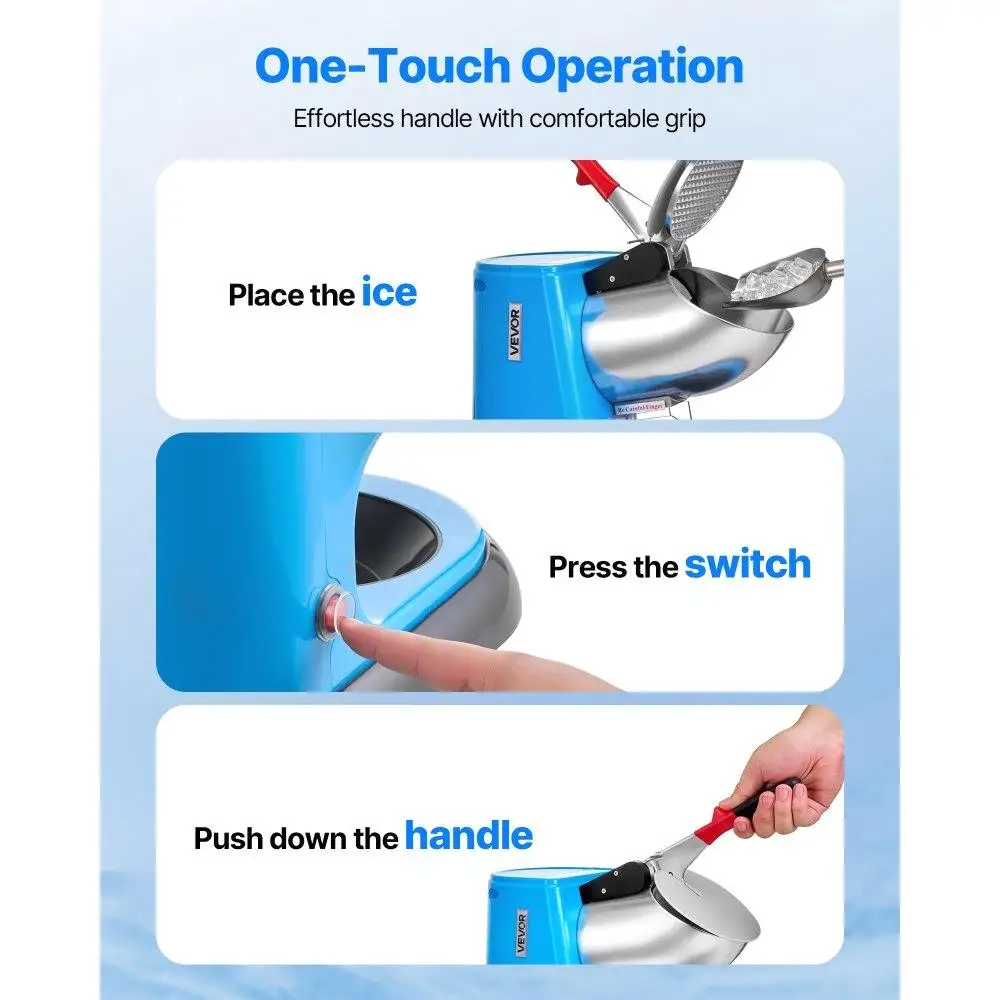 전기 얼음 면도기 시간당 220LBS 스노우 콘 메이커 상업 등급 얼음 분쇄기 블루 컬러