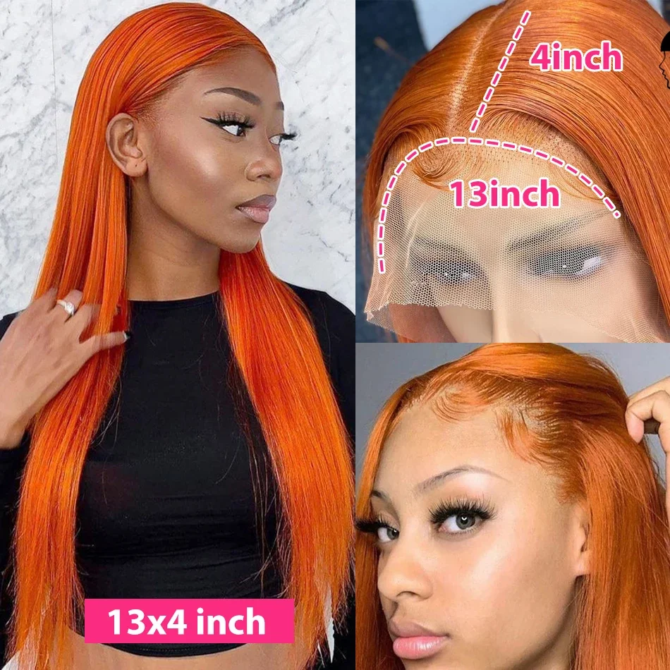 Pleluv Ginger Orange Lace Front Human Hair Wig 13x4 Bone Straight Brazilian Human Hair Wigs Pre Plucked Transparent Lace Frontal