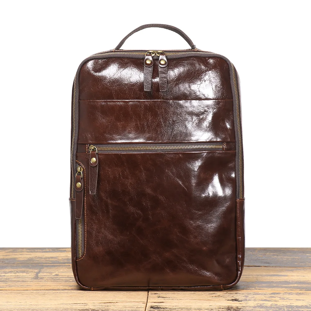 

Nesitu Highend A4 Vintage Coffee Black Top Grain Genuine Leather 14 15.6'' Laptop Women Men Backpack Cowhide Travel Bag M6887