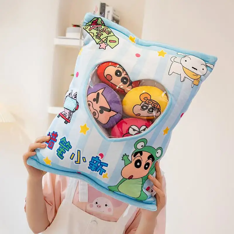 Miniso mais recente lápis shin chan lanches pacote de presente brinquedos de pelúcia dos desenhos animados anime bonito casa presentes de aniversário das crianças bonecas divertidas