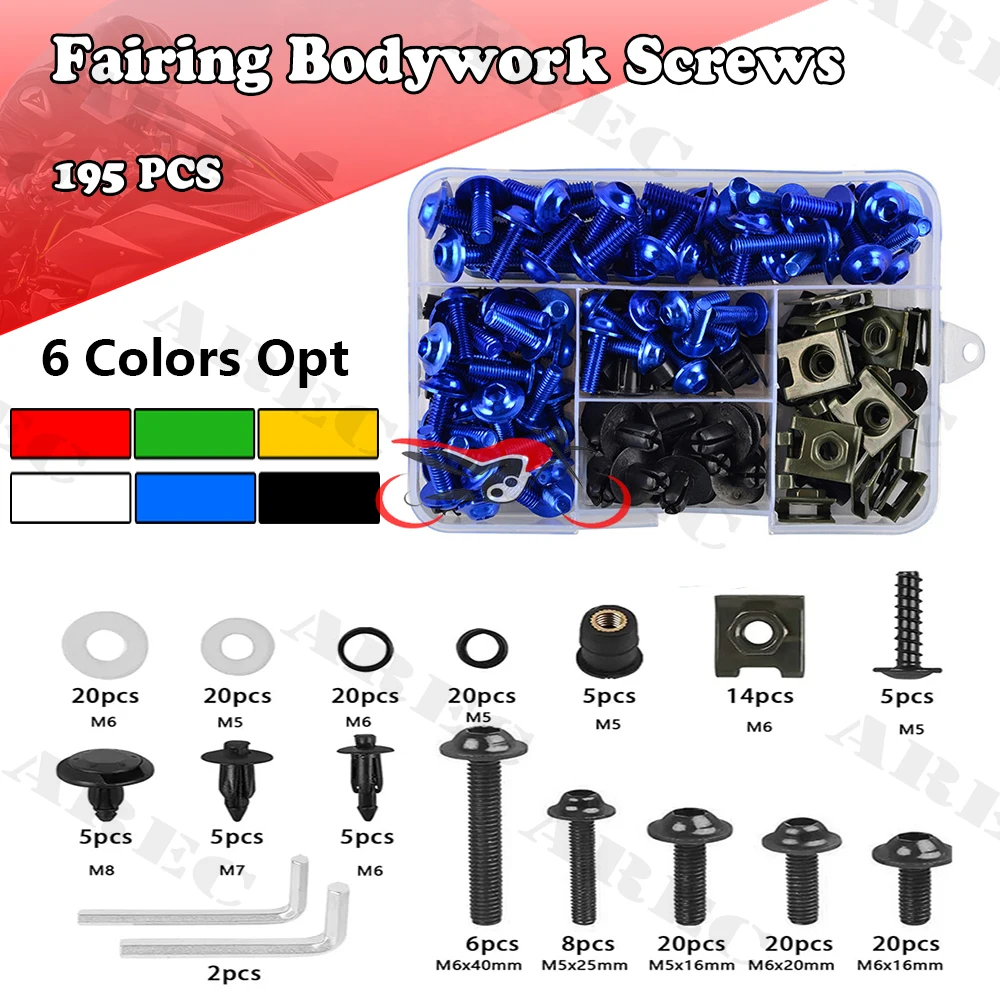 For Suzuki GSXR 600 1000 Bandit 1200 1250S V-Strom SV Hayabusa RG GS Katana 750 GSX TL 1 Motorcycle Body Fairing Bolt Kit 195pcs