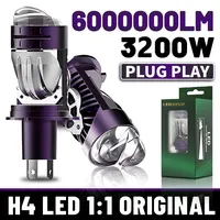 Bombilla LED H4 Bi LED de 6000000LM para Faros Delanteros, Lente de Proyector Canbus, LED Súper Brillante de 3200W, Bombilla Turbo de Luz Alta/Baja, Aplicable a Automóviles y Motocicletas