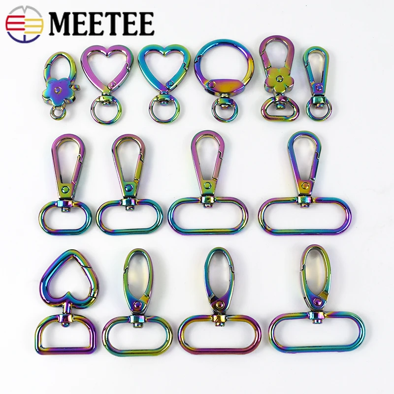 

5Pcs Rainbow Belt Buckle Metal Swivel Lobster Clasp Trigger Snap Hook Keychain Dog Collar Strap Leash Leather Carabiner Hanger