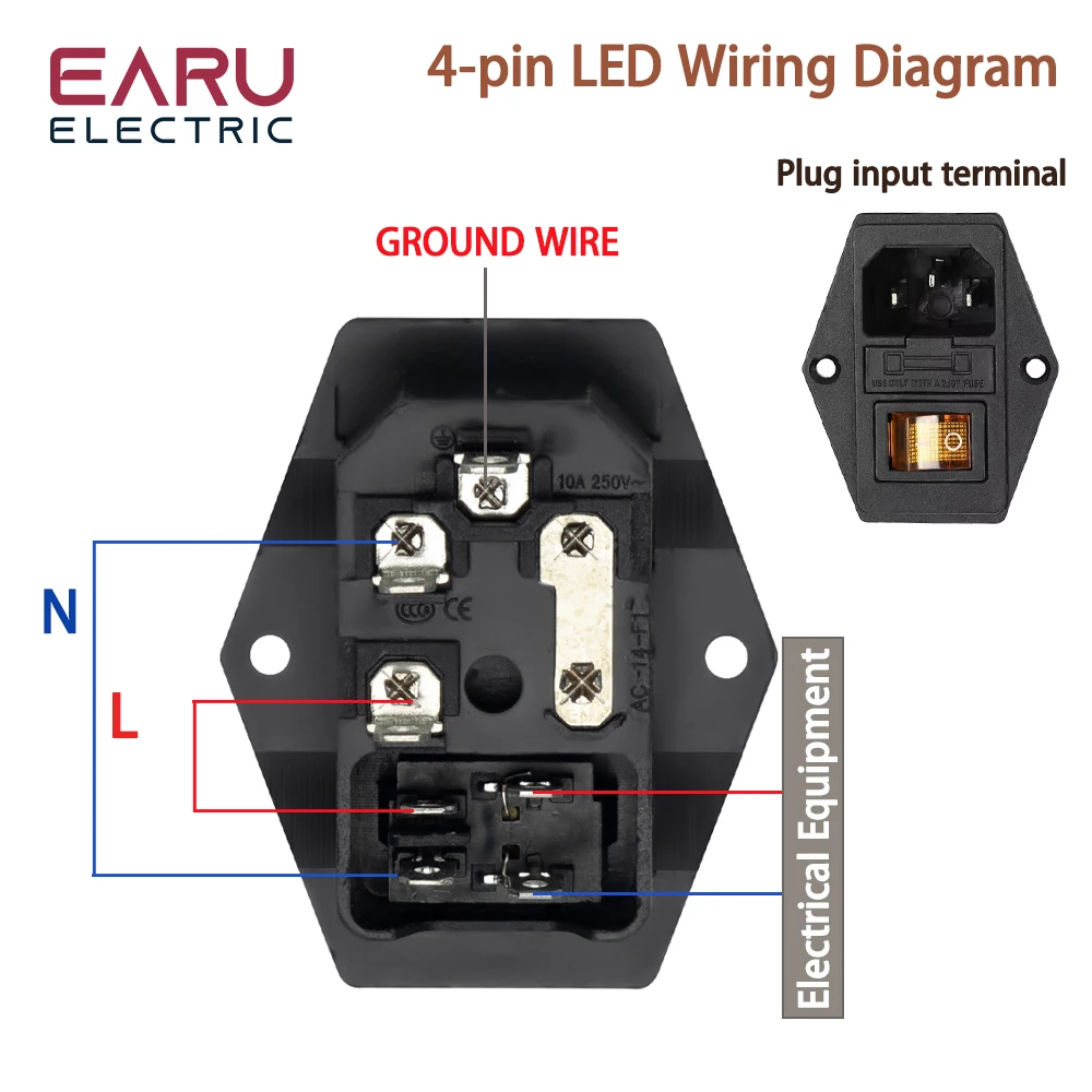 High quality Black Red 10A AC 250V 3 Terminal Power Socket with Fuse Holder Rocker Switch NEW AC Power Cord Inlet Plug Socket