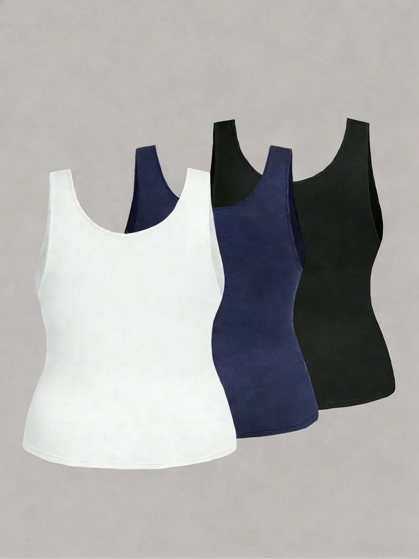 

3PC plus Size Solid Color U-Neck Slim Fit Sleeveless Base Vest Set Casual Elegant Three Color Collection