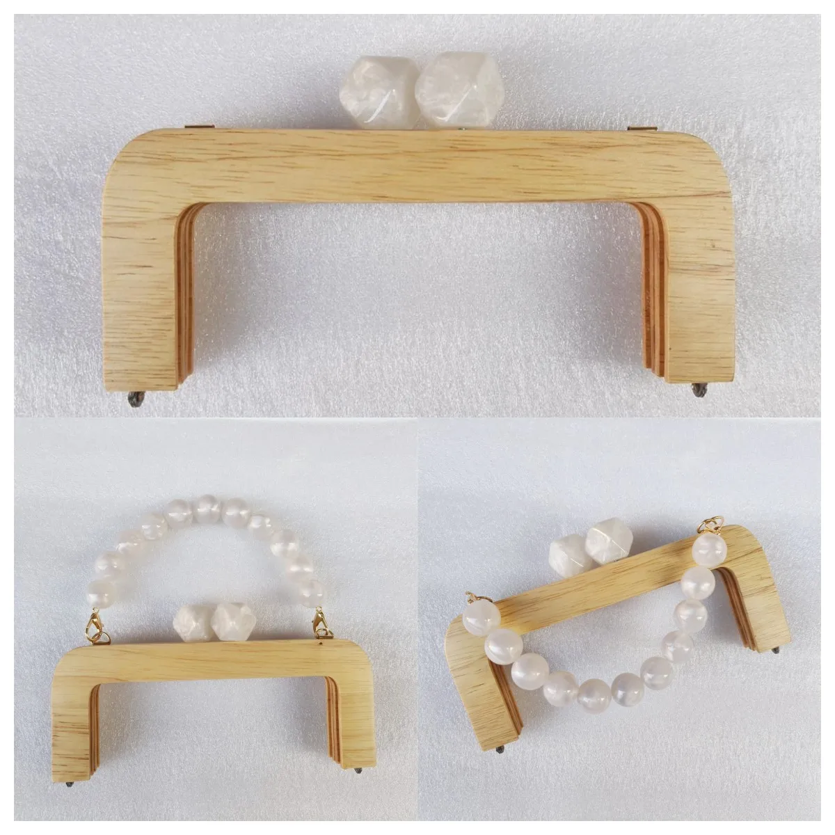 20 cm Pearl Marble Acrylic Big Clasp Women Handmade Hanger Solid Wood Purse Frame Sewing Holes Parts Wooden Frame Purse Handles