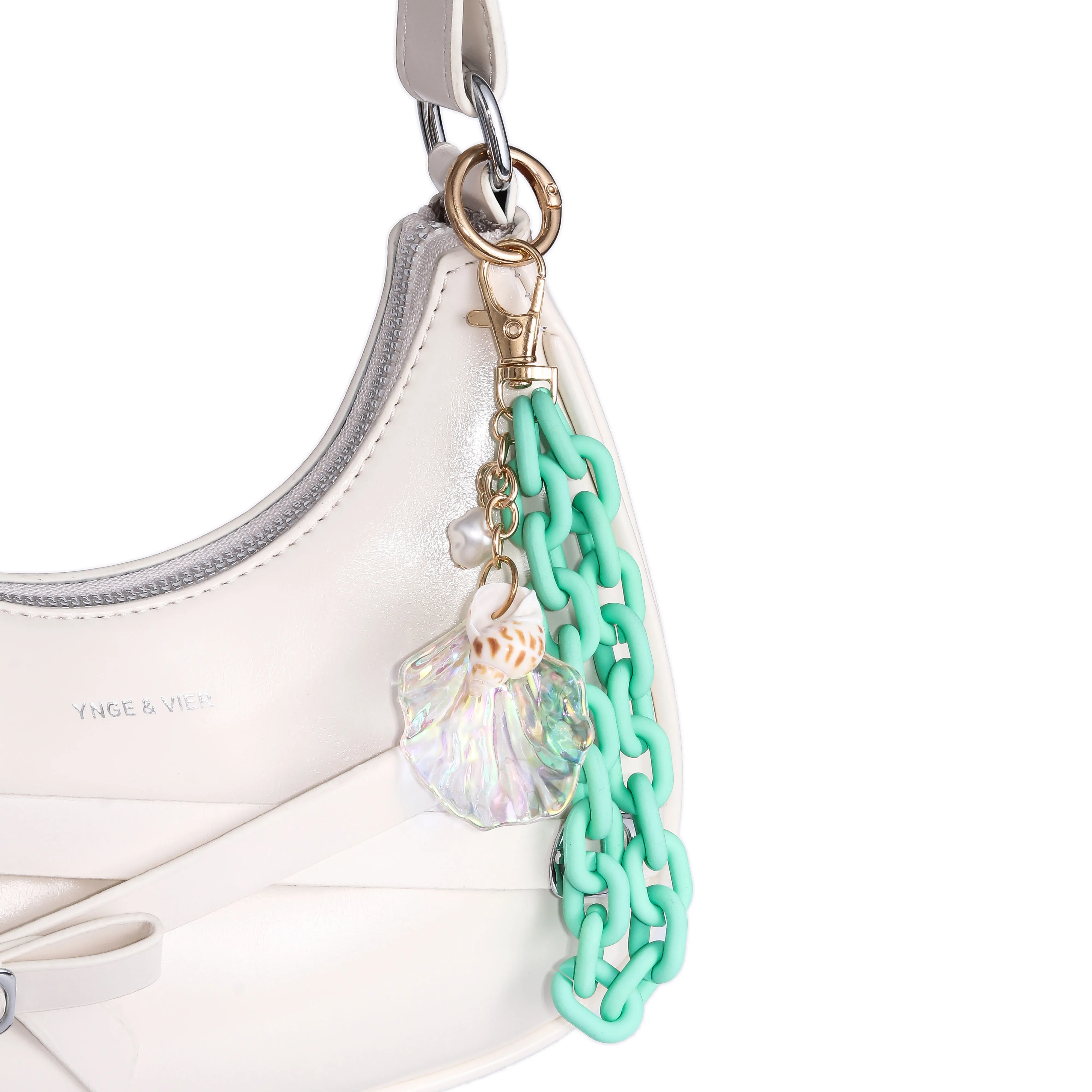 Creative Green Acrylic Plastic Link Chain Big Shell Keychain Classic Pretty Summer Beach Handbag Charms for Friends Good Gift