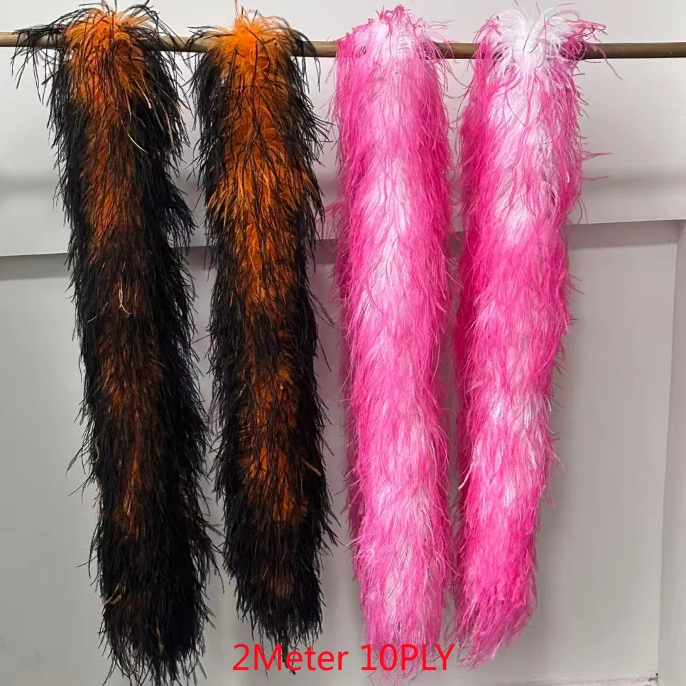 3/6/8/10/15ply Two Colors Ostrich Feather Boa 2 Meters Trims for Wedding Party Dress Clothing Sewing Multicolor Decoration Props