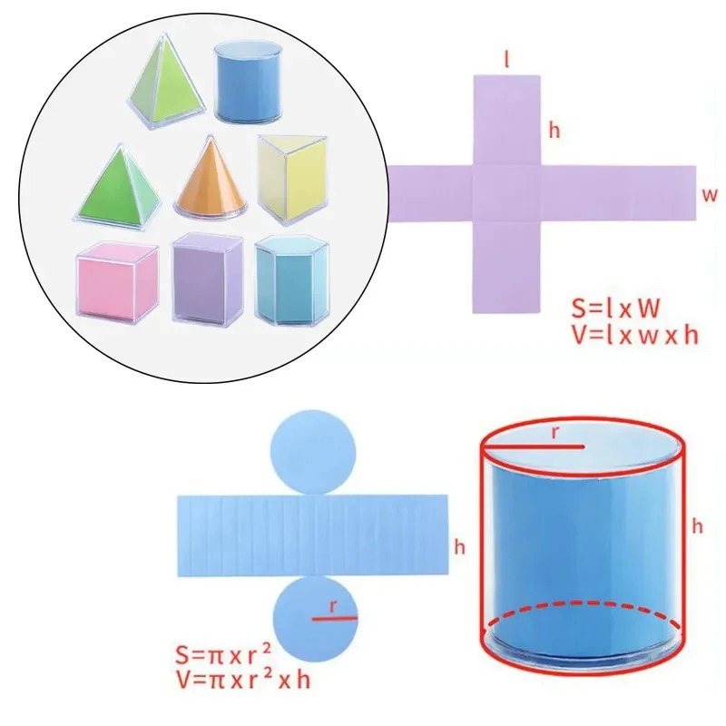 Material didáctico transparente 3D, 8 piezas, forma geométrica, Montessori, material de enseñanza Visual, forma de volumen, juguetes educativos