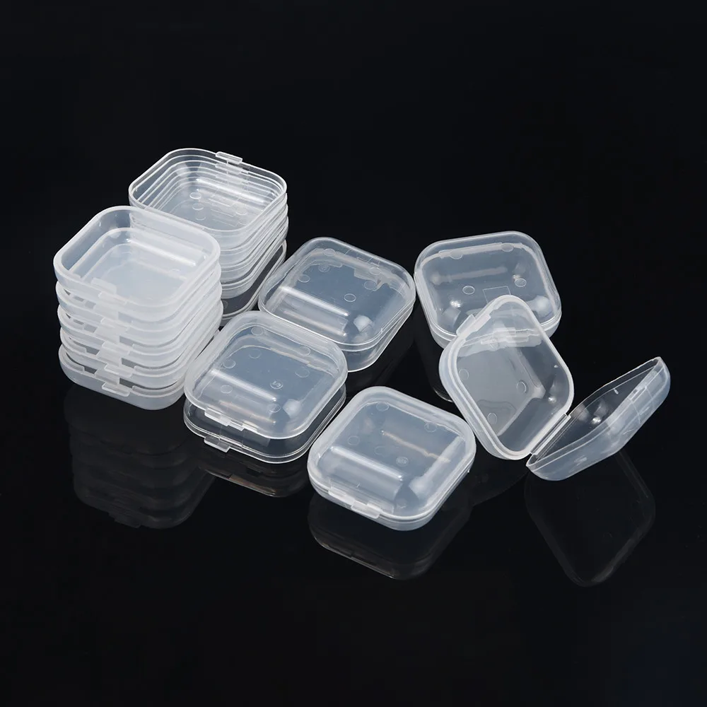 10pcs Portable Clear Flip Top Jewelry Box Mini Plastic Storage Case for Rings Earrings Necklaces Nails and Tiny Accessories