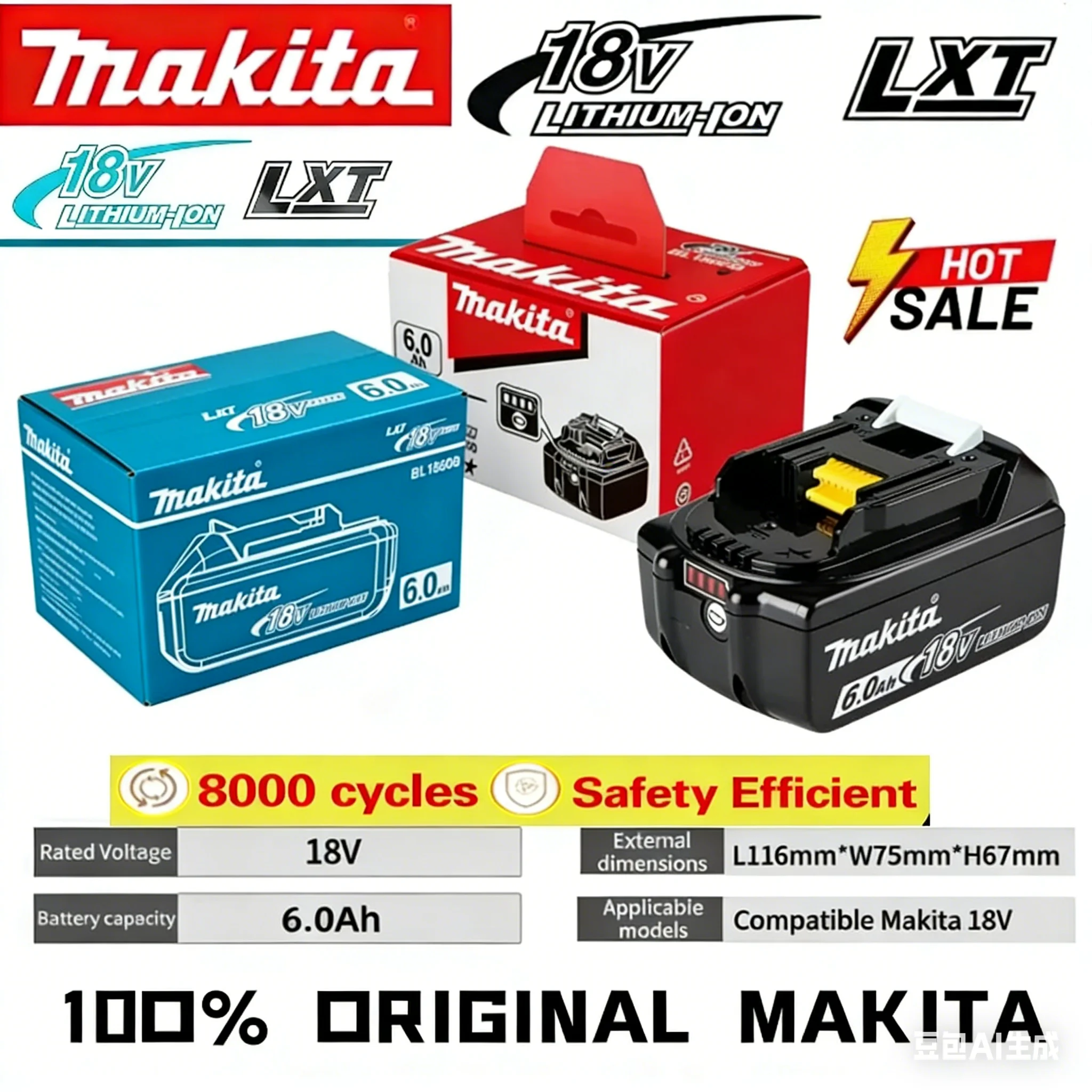 

Новая аккумуляторная батарея 18В 5.0/6.0/9.0Ач для дрелей Makita DGA404, DTW700, DHR202, DJV182, DDF487, аккумулятор для электроинструмента.
