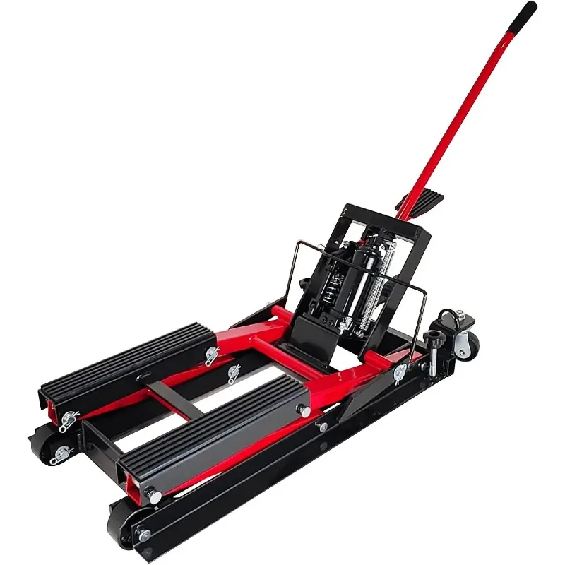 Hydraulic Motorcycle Lift Jack, 1500 Lb. Capacity Scissor Lift Jack, Portable Motorcycle Lift Table with Foot Pad, 4 Wheels and