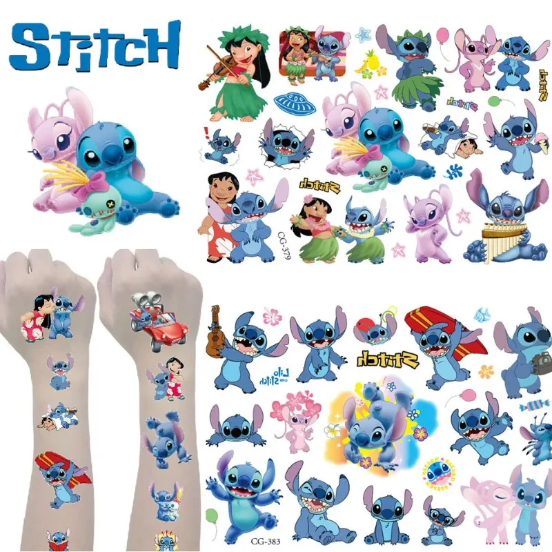 ดิสนีย์อะนิเมะสติทช์สติ๊กเกอร์รอยสักน่ารักการ์ตูนสติกเกอร์กันน้ำสร้างสรรค์ตลกคอสเพลย์ของเล่นของขวัญวันเกิดยูนิเซ็กส์