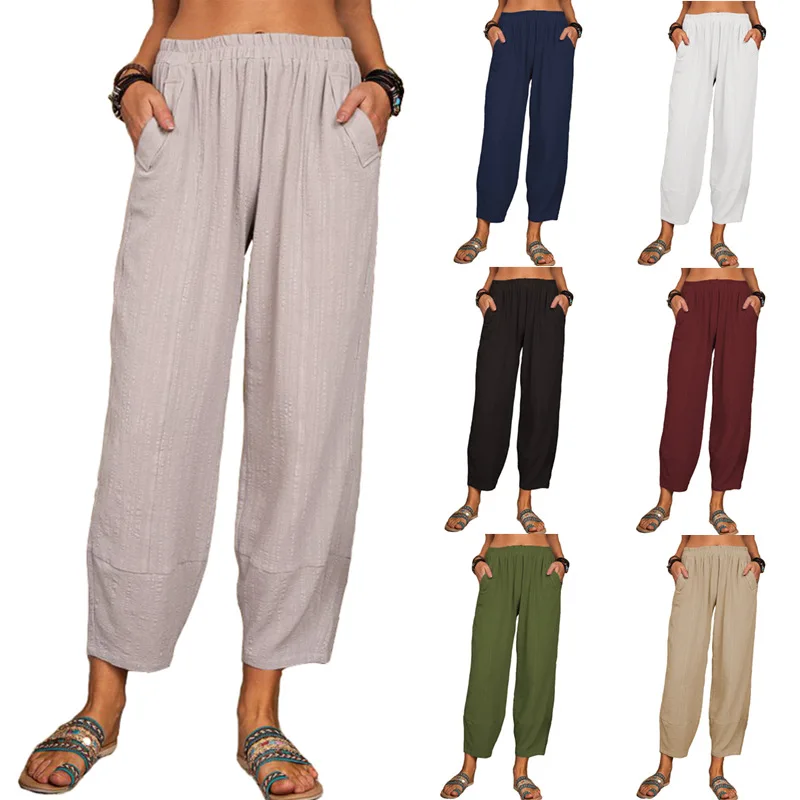 Ladies New Arrival Hot Selling Ladies Solid Color Loose Cotton Linen Casual Pants Home Harlan Women's Summer Daily Fashion Pants