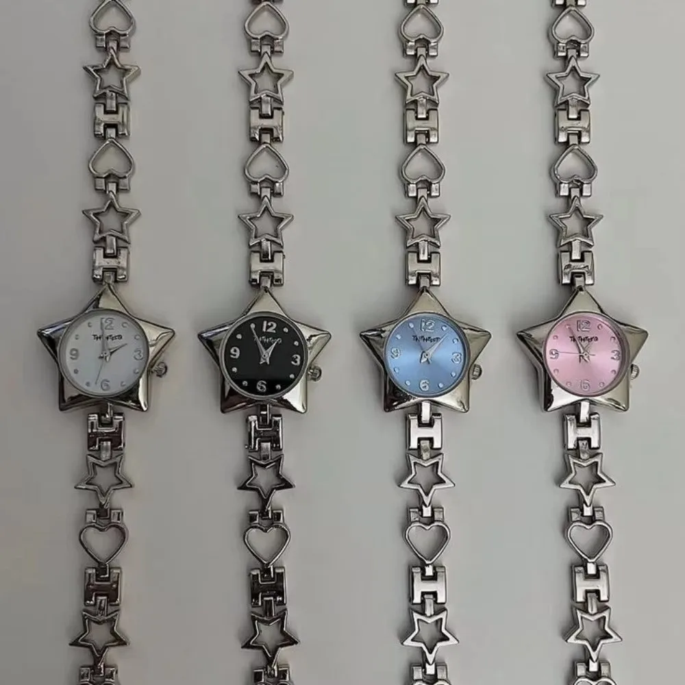 Vintage Y2K Pocket Watch Charm Bracelets Star Shape Charm Adjustable Chain Clock Pendant Zinc Alloy Bag Decoration Women