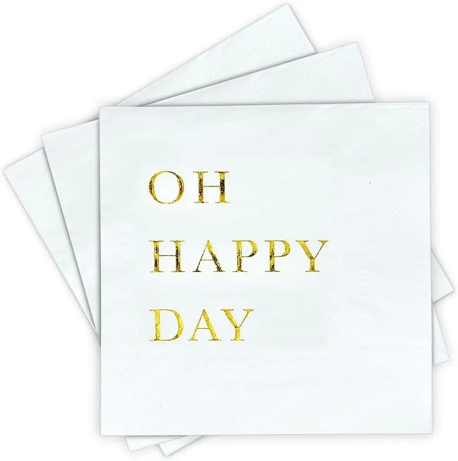 

Gold Foil Cocktail Napkins - 50 Pack 3-Ply Disposable for Weddings & Celebrations